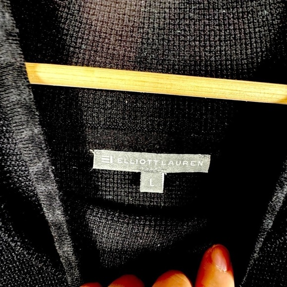 Elliott Lauren Modal Knit Waffle Stitch Funnel Neck Drawstring Sweater, Black, L - Picture 4 of 9